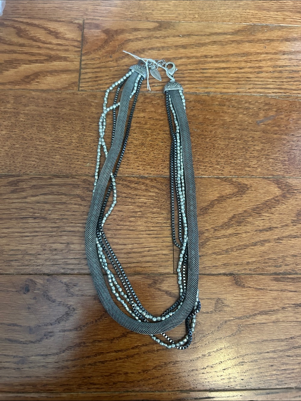Coldwater Creek Multi-Strand Gunmetal and Silver Beaded Statement Necklace